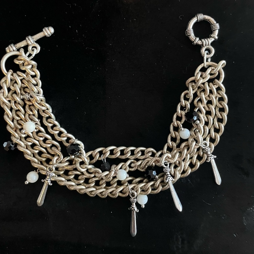 Sword and Black/White Warrior Bracelet, Upcycled Vintage